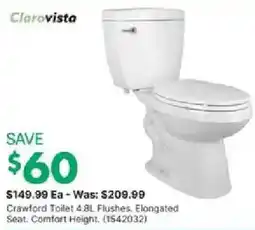Kent Crawford toilet 4.8L flushes elongated seat offer