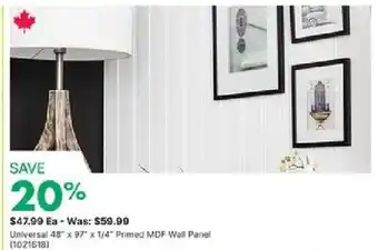 Kent Universal 48" x 97 x 1/4" Primed MDF Wall Panel offer