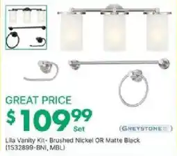 Kent Lila Vanity Kit- Brushed Nickel OR Matte Black offer