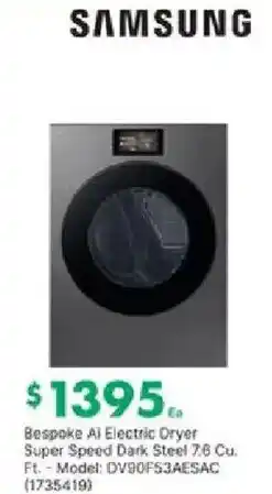 Kent Samsung bespoke al electric dryer super speed dark steel offer