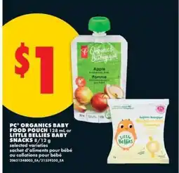 No Frills PC Organics Baby Food Pouch or Little Bellies Baby Snacks offer