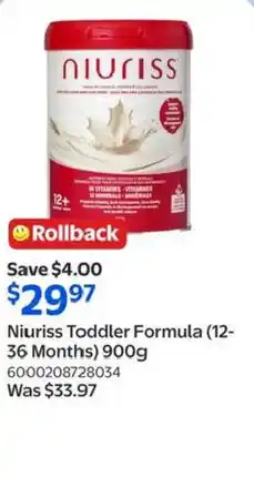 Walmart Niuriss Toddler Formula (12- 36 Months) offer