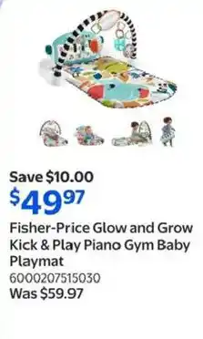 Walmart Fisher-Price Glow and Grow Kick & Play Piano Gym Baby Playmat offer