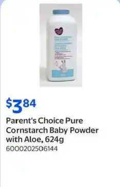 Walmart Parent's Choice Pure Cornstarch Baby Powder with Aloe offer