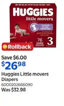 Walmart Huggies Little movers Diapers offer
