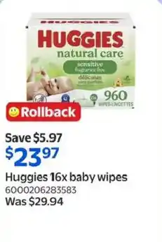 Walmart Huggies 16x baby wipes offer