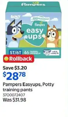Walmart Pampers Easyups, Potty training pants offer