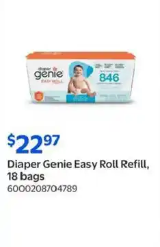 Walmart Diaper Genie Easy Roll Refill, 18 bags offer