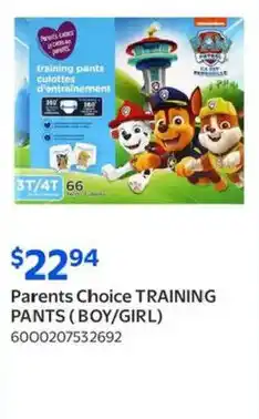 Walmart Parents choice training pants (boy/girl) offer