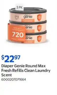 Walmart Diaper Genie Round Max Fresh Refills Clean Laundry Scent offer