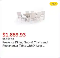 Club Piscine Provence Dining Set - 6 Chairs and Rectangular Table with X-Legs 39'' x 79'' Sand offer