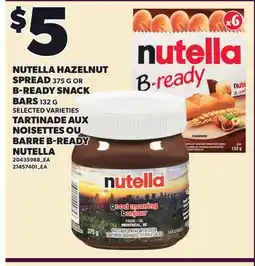 Independent City Market NUTELLA HAZELNUT SPREAD 375 G OR B-READY SNACK BARS 132 G offer