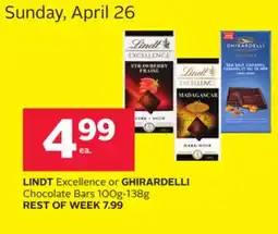 Rexall LINDT Excellence or GHIRARDELLI Chocolate Bars offer