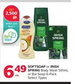 Rexall SOFTSOAP or IRISH SPRING Body Wash 591mL or Bar Soap 6-Pack offer