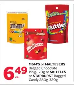 Rexall M & M' S or MALTESERS Bagged Chocolate 155g-170g or SKITTLES or STARBURST Bagged Candy 280g-320g offer
