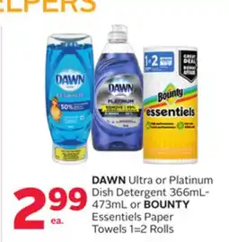 Rexall DAWN Ultra or Platinum Dish Detergent 366mL-473mL or BOUNTY Essentiels Paper Towels 1 = 2 Rolls offer