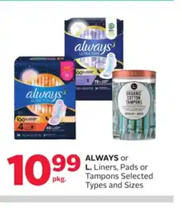 Rexall ALWAYS or L. Liners, Pads or Tampons offer
