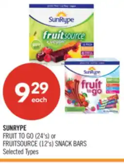 Shoppers Drug Mart FRUIT TO GO (24's) or FRUITSOURCE (12's) SNACK BARS offer