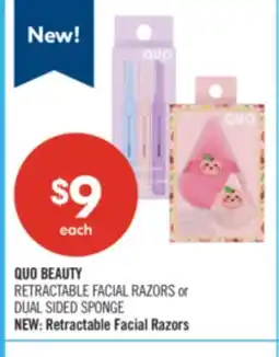 Shoppers Drug Mart QUO BEAUTY RETRACTABLE FACIAL RAZORS or DUAL SIDED SPONGE offer