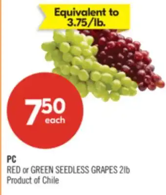 Shoppers Drug Mart PC RED or GREEN SEEDLESS GRAPES offer