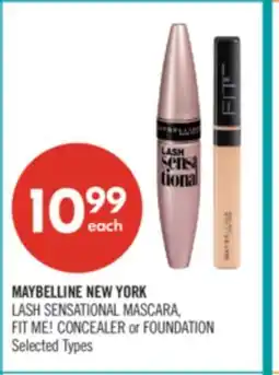 Shoppers Drug Mart MAYBELLINE NEW YORK LASH SENSATIONAL MASCARA, FIT ME! CONCEALER or FOUNDATION offer