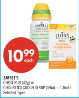 Shoppers Drug Mart ZARBEE'S CHEST RUB (42g) or CHILDREN'S COUGH SYRUP (59mL - 118mL) offer