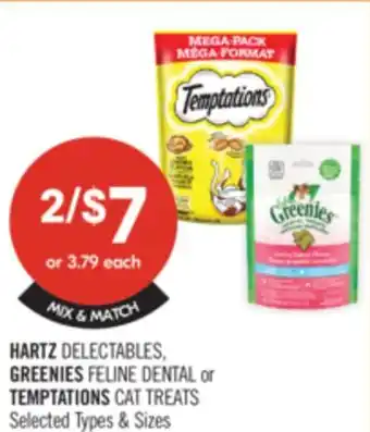 Shoppers Drug Mart HARTZ DELECTABLES, GREENIES FELINE DENTAL or TEMPTATIONS CAT TREATS offer