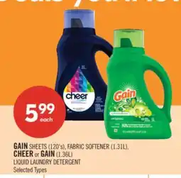 Shoppers Drug Mart GAIN SHEETS (120's), FABRIC SOFTENER (1.31L), CHEER or GAIN (1.36L) LIQUID LAUNDRY DETERGENT offer