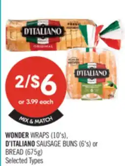 Shoppers Drug Mart WONDER WRAPS (10's), D'ITALIANO SAUSAGE BUNS (6's) or BREAD (675g) offer