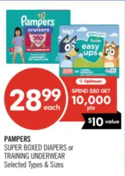 Shoppers Drug Mart PAMPERS SUPER BOXED DIAPERS or TRAINING UNDERWEAR offer