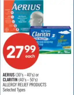 Shoppers Drug Mart AERIUS (30's - 40's) or CLARITIN (40's - 50's) ALLERGY RELIEF PRODUCTS offer
