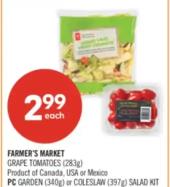 Shoppers Drug Mart FARMER'S MARKET GRAPE TOMATOES (283g) PC GARDEN (340g) or COLESLAW (397g) SALAD KIT offer