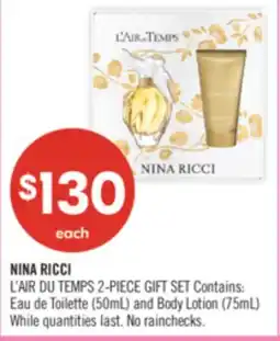 Shoppers Drug Mart NINA RICCI L'AIR DU TEMPS 2-PIECE GIFT SET Contains: (50mL) and Body Lotion (75mL) offer