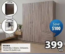 JYSK Rauma Wardrobe, 3 doors, 3 drawers offer