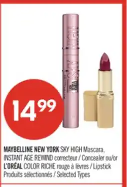 Pharmaprix MAYBELLINE NEW YORK SKY HIGH Mascara, INSTANT AGE REWIND Concealer or L'ORÉAL COLOR RICHE Lipstick offer