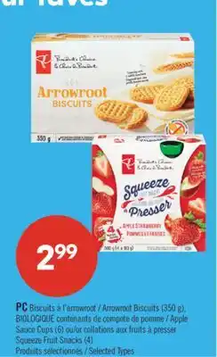 Pharmaprix PC Arrowroot Biscuits (350 g) Organic Apple Sauce Cups (6) or Squeeze Fruit Snacks (4) offer