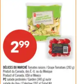 Pharmaprix DÉLICES DU MARCHÉ Grape Tomatoes (283 g), PC Garden (340 g) or Coleslaw (397 g) Salad Kit offer