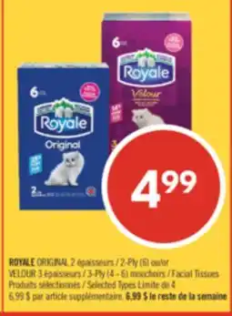 Pharmaprix ROYALE ORIGINAL 2-Ply (6) or VELOUR 3-Ply (4 - 6) Facial Tissues offer