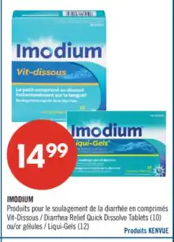 Pharmaprix IMODIUM Diarrhea Relief Quick Dissolve Tablets (10) or Liqui-Gels (12) offer