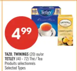 Pharmaprix TAZO, TWININGS (20) or TETLEY (40–72) tea offer