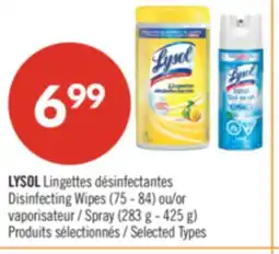 Pharmaprix LYSOL Disinfecting Wipes (75 - 84) or Spray (283 g - 425 g) offer