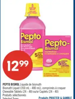 Pharmaprix PEPTO BISMOL Bismuth Liquid 350 ml. - 480 mL, Chewable Tablets 24 - 48 or Caplets 24 - 40 offer