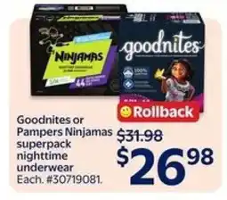 Walmart Goodnites or Pampers Ninjamas offer