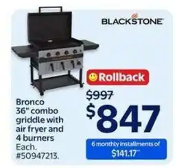 Walmart Bronco 36 combo griddle with air fryer and 4 burners offer