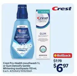 Walmart Crest Pro-Health Mouthwash or Gum Detoxify Toothpaste offer