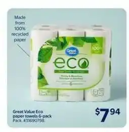 Walmart Great Value Eco Paper Towels 6-Pack offer