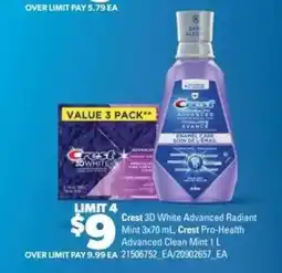Real Canadian Superstore Crest 3D White Advanced Radiant Mint & Crest Pro-Health Advanced Clean Mint offer