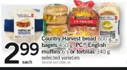 Loblaws Country Harvest bread 600 g, bagels 450 g offer
