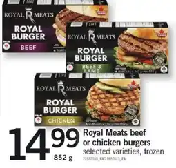 Loblaws Royal Meats beef or chicken burgers offer