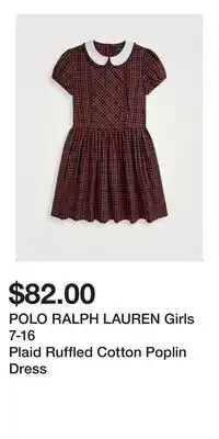 Holt Renfrew POLO RALPH LAUREN Girls 7-16 Plaid Ruffled Cotton Poplin Dress offer